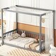 preview thumbnail 3 of 31, American Design Wooden Canopy Twin Size Floor Bed with Fence and Guardrails