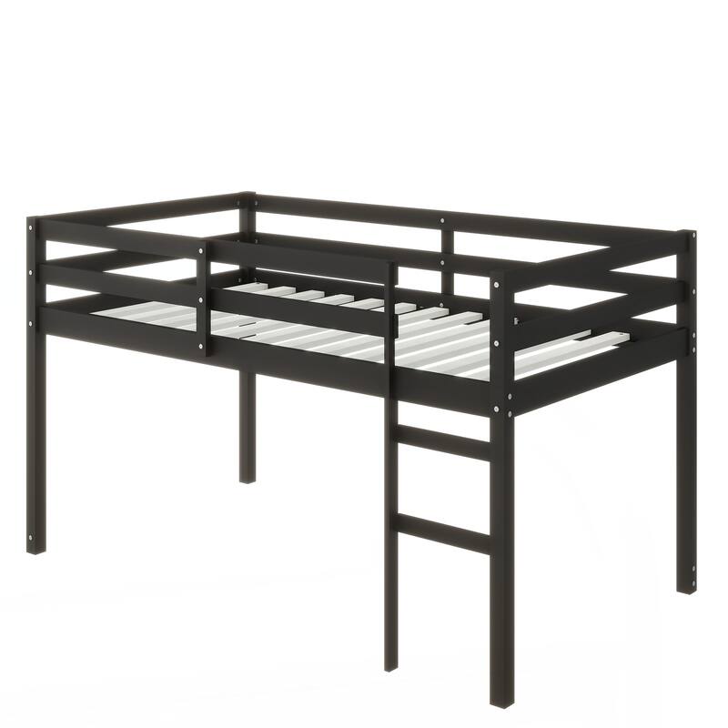 Solid Wooden, Rubber Wooden Twin Loft Bed with Ladder, Bed Platform of Strengthened Slats