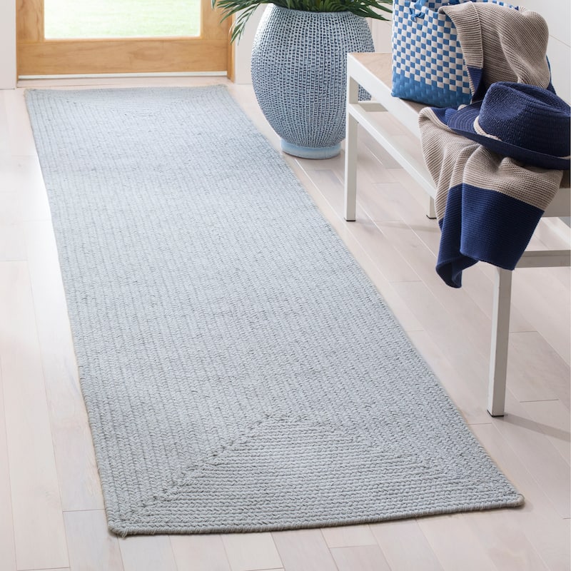 SAFAVIEH, Handmade Braided Alcidia Country Cotton Rug - 2'3" x 12' Runner - Light Blue