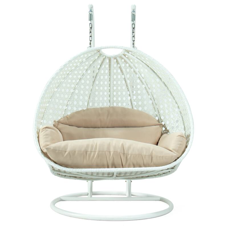 Egg-Shaped Swing Chair with Stand 2-Person Outdoor Patio Swing - Iron Frame & All-Weather Washable Cushions