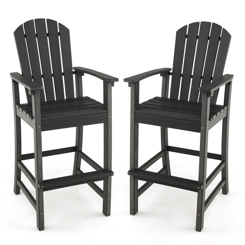 Gymax 2PCS HDPE Bar Height Stool Tall Chair Armrest Footrest All