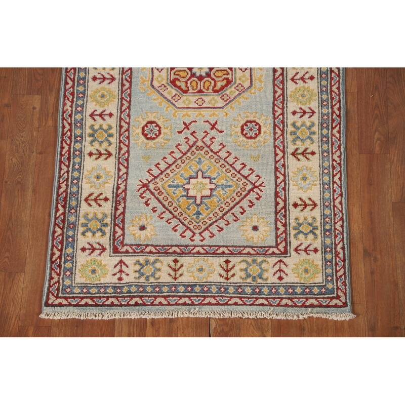 Kazak Runner Rug Handmade Traditional Blue Wool Carpet - 2'9" x 12'11"