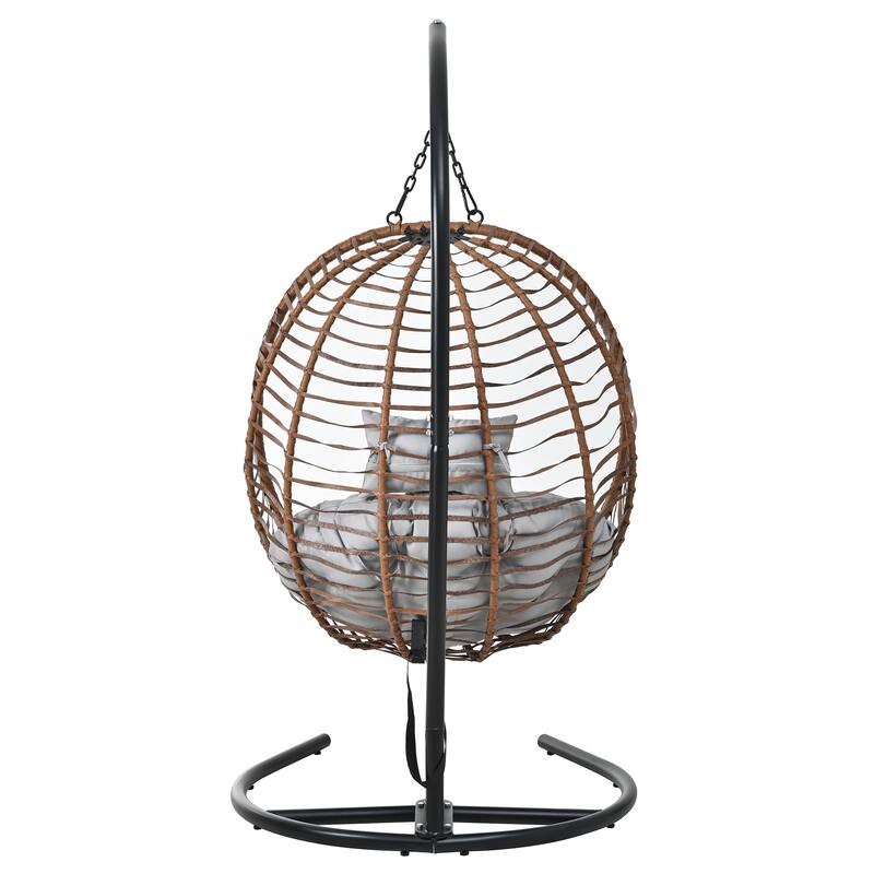 Single Person Folding Wicker Hammock Swing Chair with Adjustable Anti-Slip Feet