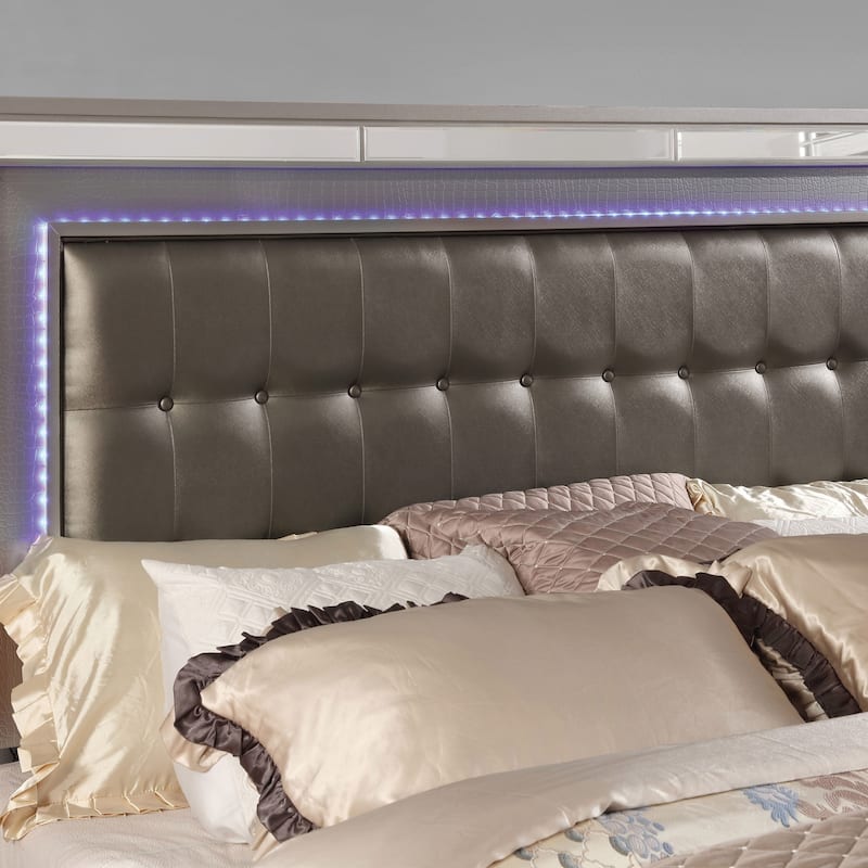 Derc Modern Solid Wood Upholstered Tufted Panel Bed with LED by Furniture of America