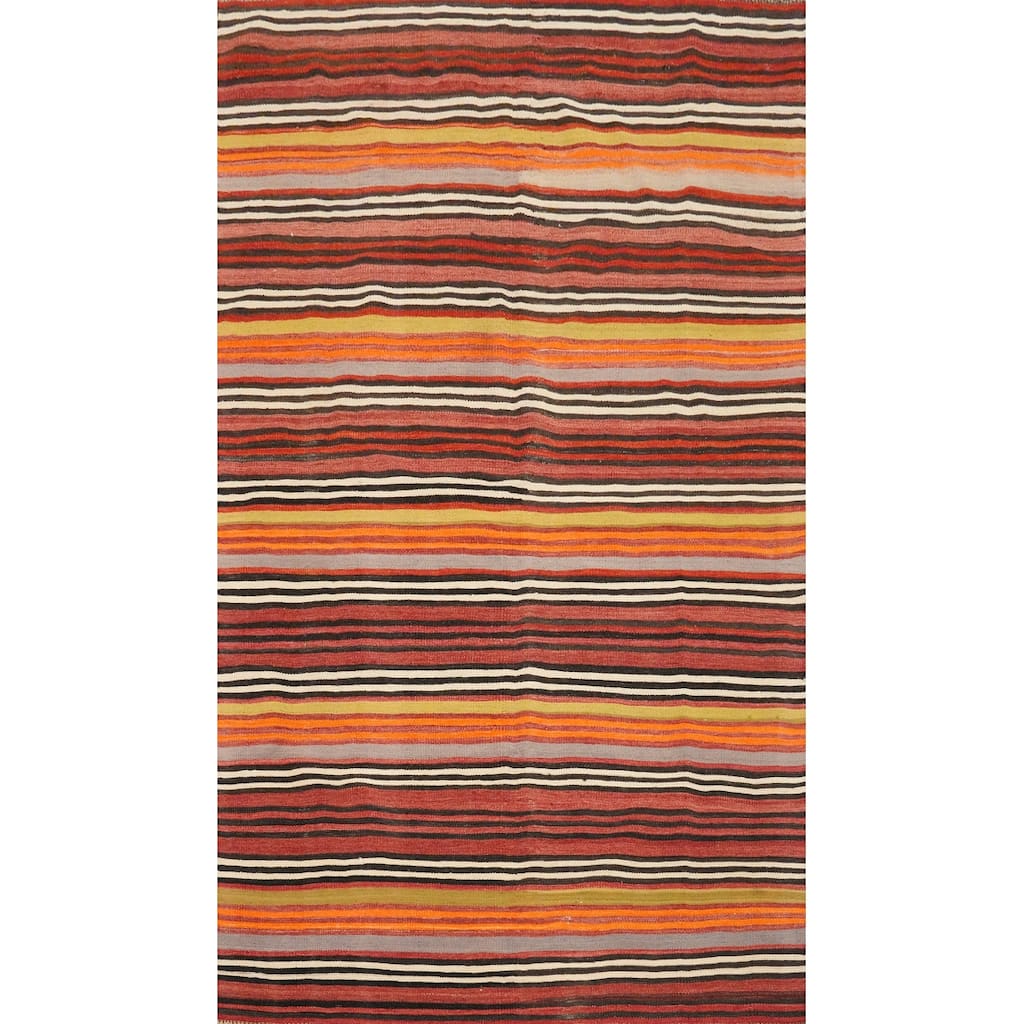 Hand Woven Oriental 100% Wool Carpet Southwestern Geometric Multi-Colored Kilim Area Rug - 8' 7'' X 5' 1''