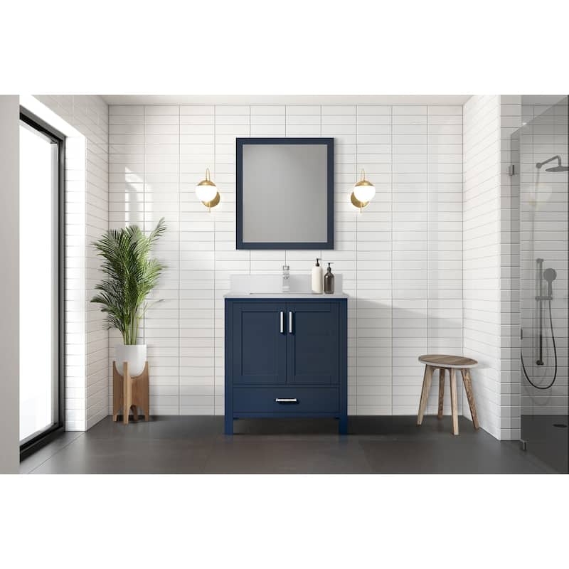 Jacques 30 in. W x 22 in. D White Bath Vanity, Cultured Marble Top, Faucet Set, and 28 in. Mirror
