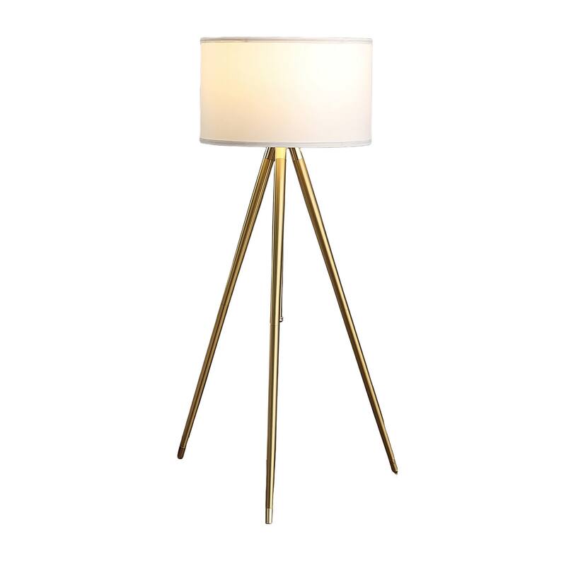 Kera Floor Lamp, White Drum Shade, Brass Gold Tripod Base 64 Inch