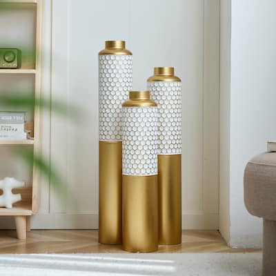 Floor Metal Vase Modern Style Droplet Shaped White Metal Vase 3-Piece Set Gorgeous Home Decoration Large Glazed Metal Vase