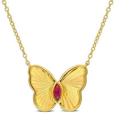 Miadora 1/5ct TGW Marquise-Cut Created Ruby Butterfly Necklace in Yellow Plated Sterling Silver-17in
