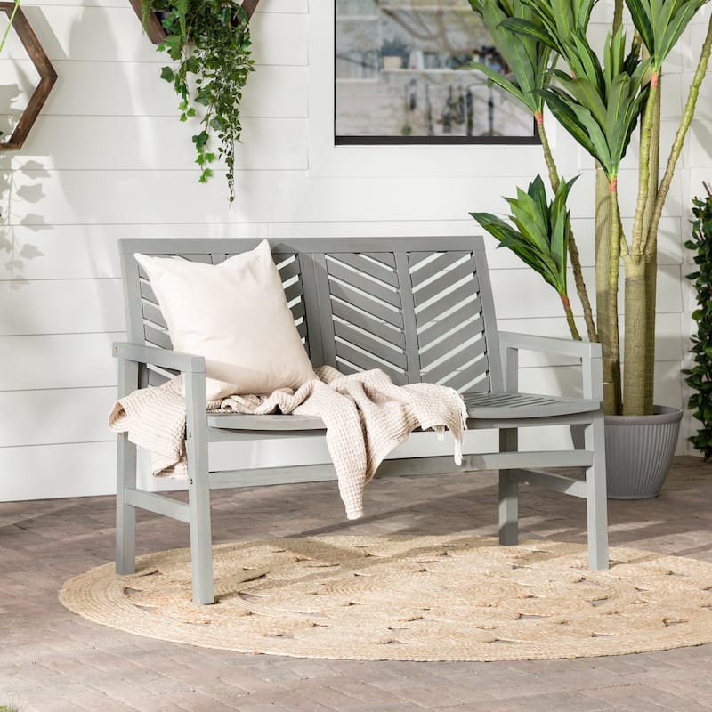 Walker Edison Acacia Wood Outdoor Chevron Love Seat