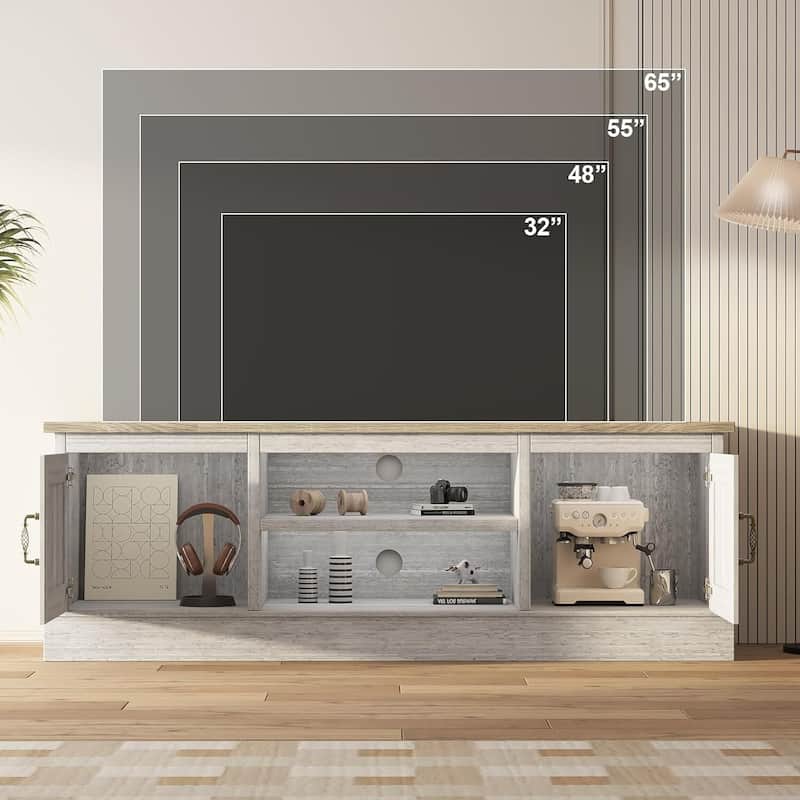 Farmhouse TV Stand for 65 Inch TVs Entertainment Center with Storage Cabinets, Media Console Table
