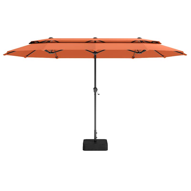 MAISON ARTS 13ft Double-Sided Outdoor Umbrella, 2-Tier Vented Market Umbrella with Colored Lights and Base