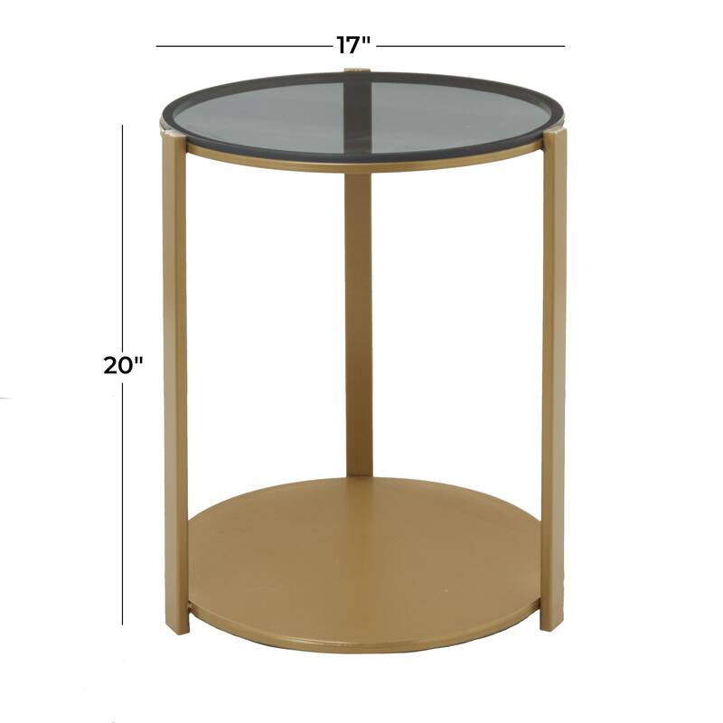 Metal 1 Shelf Accent Table with Shaded Glass Top - Bronze - Roche River Decor
