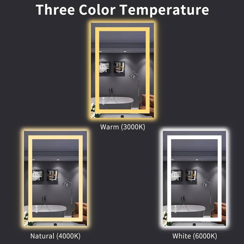24x36 Inch Frameless LED Bathroom Mirror,Smart Mirror - White