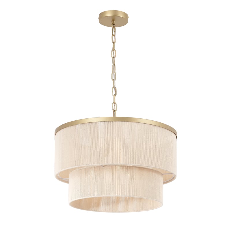GetLedel 3-Light Natural Rope Drum Chandelier Handwoven Coastal Boho Ceiling Light