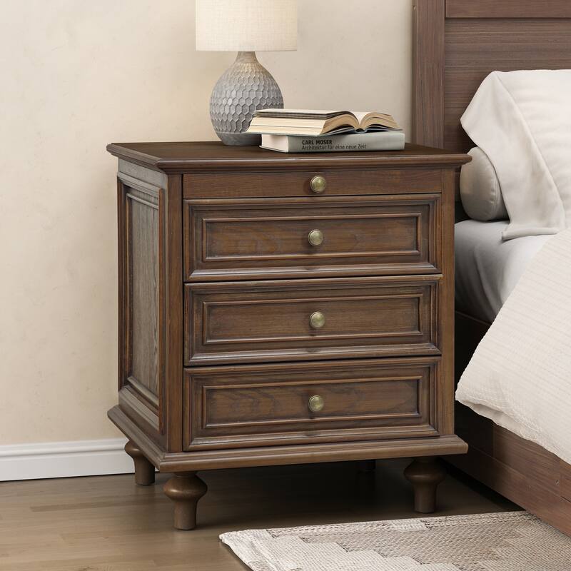 GDFStudio Vespertine Solid Wood 4-Drawer Nightstand with Pull-Out Tray