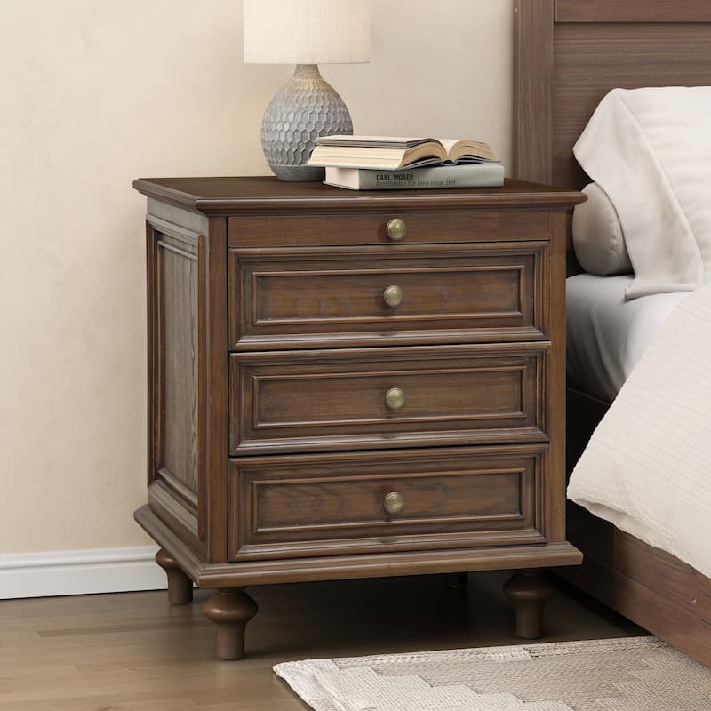 Nightstands with 4 Drawer,Wood Storage End Table with Hidden Pull-Out Shelf, with 4 Solid Wood Feet and Metal Handle