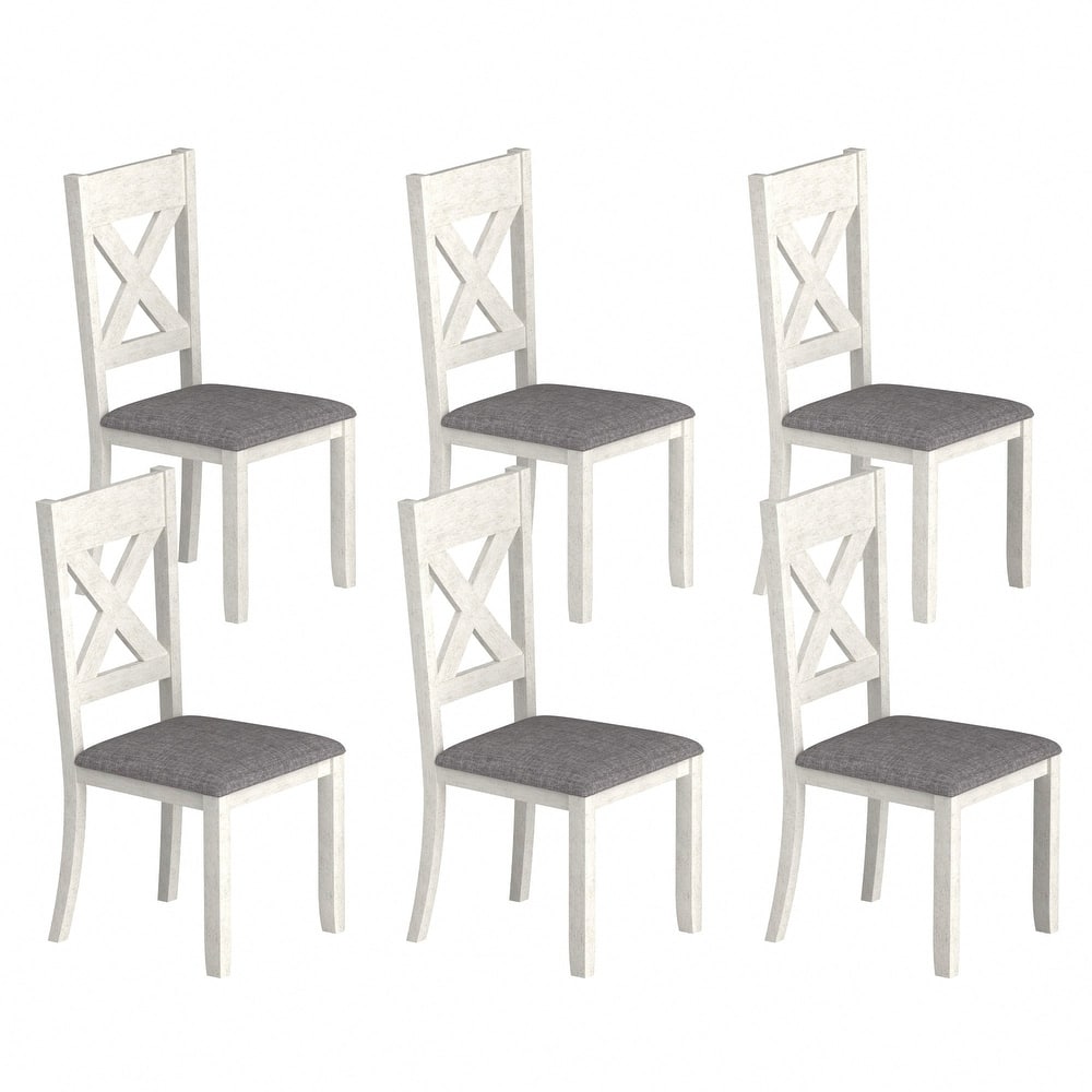 VECELO 2/4/6-Piece Set Solid Rubberwood Dining Chairs with Grey Cushion X-Back Design for Kitchen and Living Room