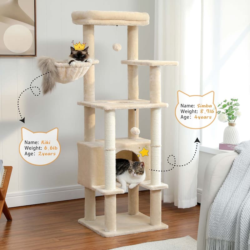 55" Plush Sisal Scratching Posts Indoor Cat Tree
