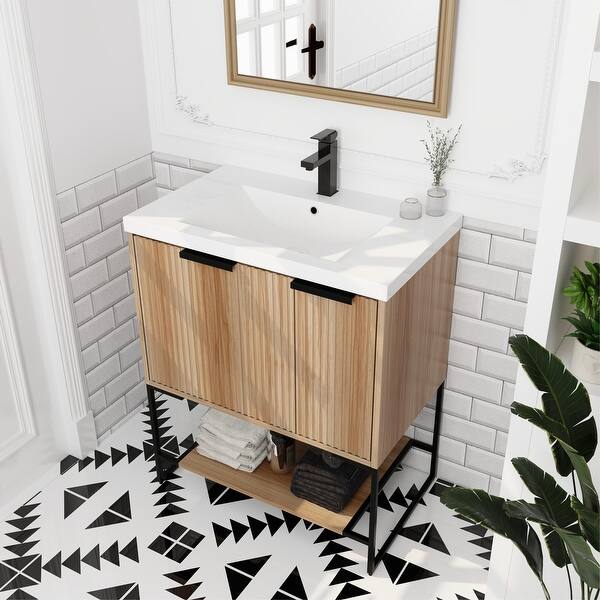 Bathroom Vanity With Sink In 24/30 Inch, Freestanding Bathroom Vanity With Soft Close Door & Drawer and Open Shelf
