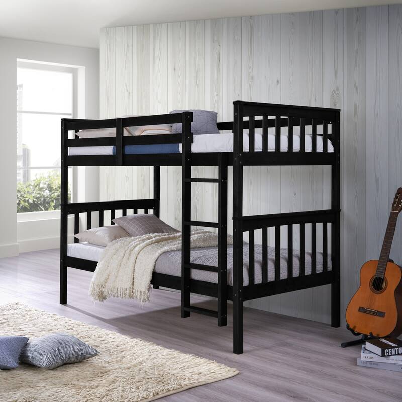 Clayfell Ames Twin Over Twin Solid Wood Bunk Bed Frame, Convertible, Sturdy Guardrails, Easy Assembly