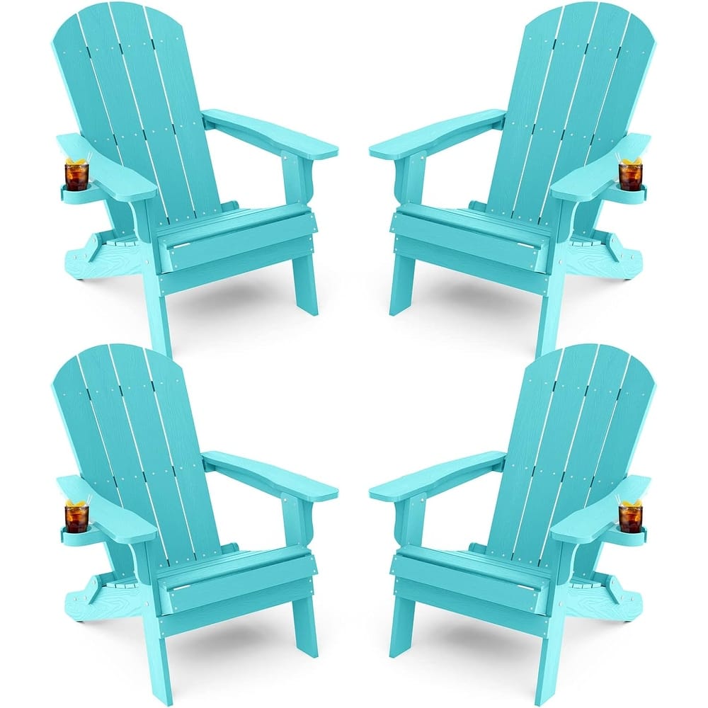 WINSOON All Weather HIPS Oversized Folding Adirondack Chair with Cup Holder