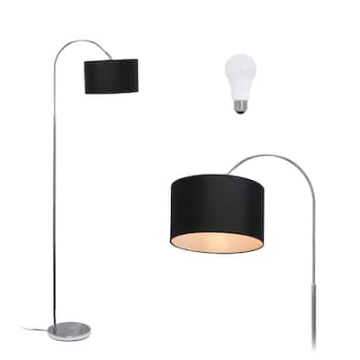 Simple Designs 66" Modern Brushed Nickel Arched Floor Lamp, With LED Bulb Included