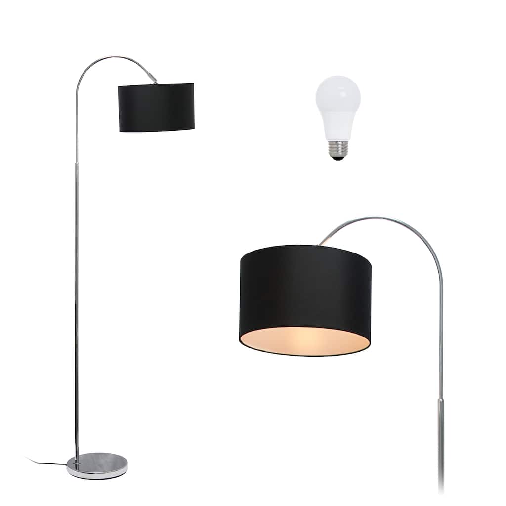 Simple Designs 66" Modern Brushed Nickel Arched Floor Lamp, With LED Bulb Included
