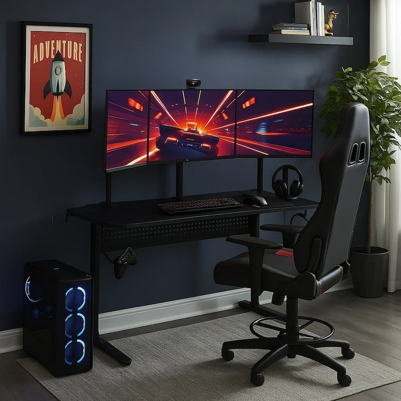 Gaming Table with USB-Port, Black