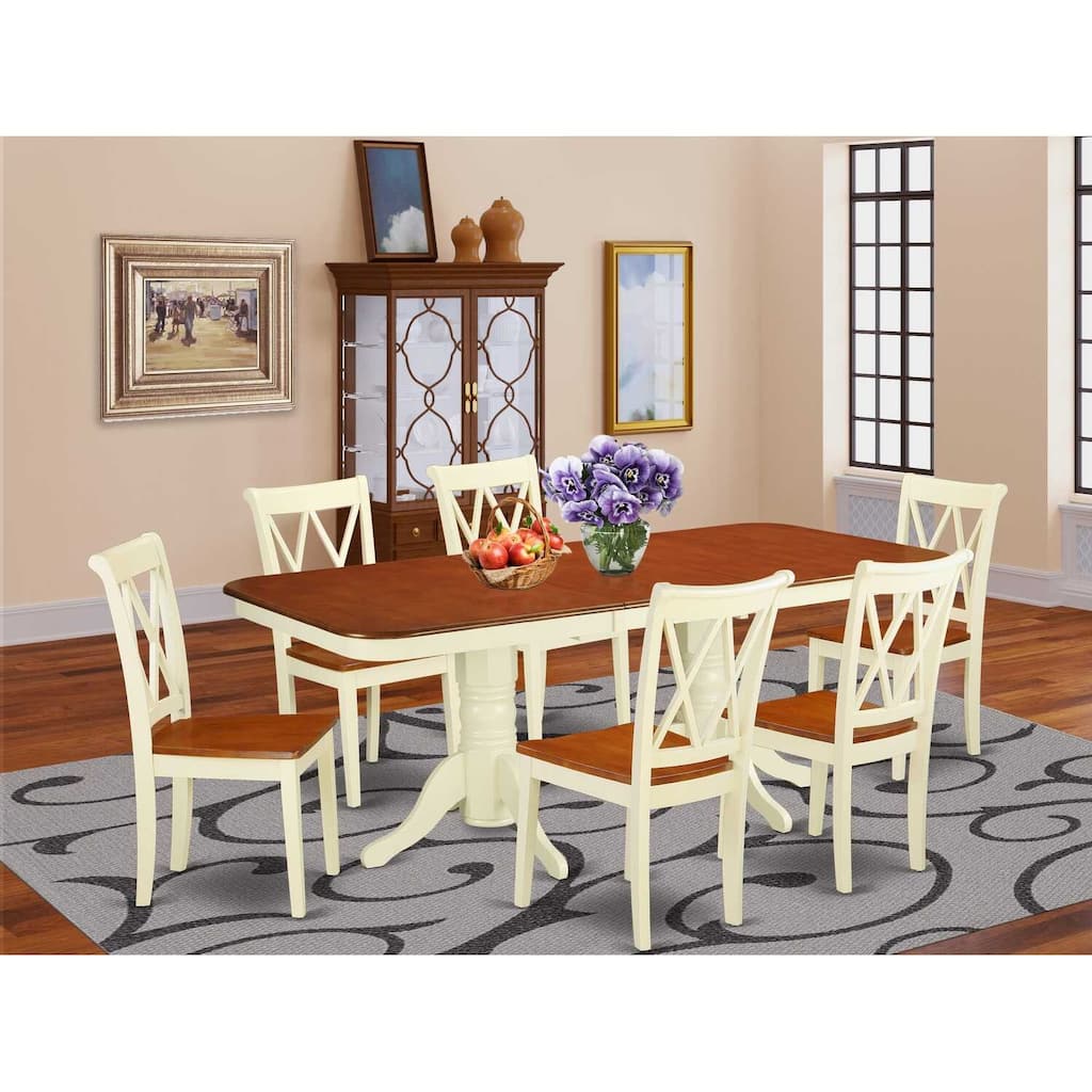 Renaissance Dining Set 7Pc Rectangular Table & 6 Chairs - 60x78 Inch Table with Leaf