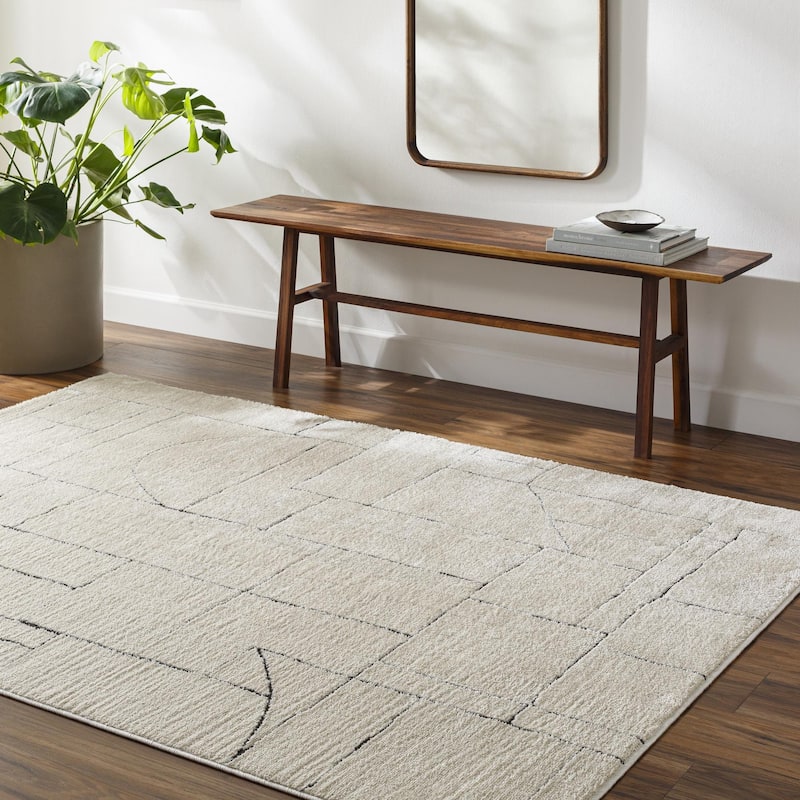 Livabliss Freud Minimalist Abstract Area Rug - 9' 2" x 12' - Cream/Black