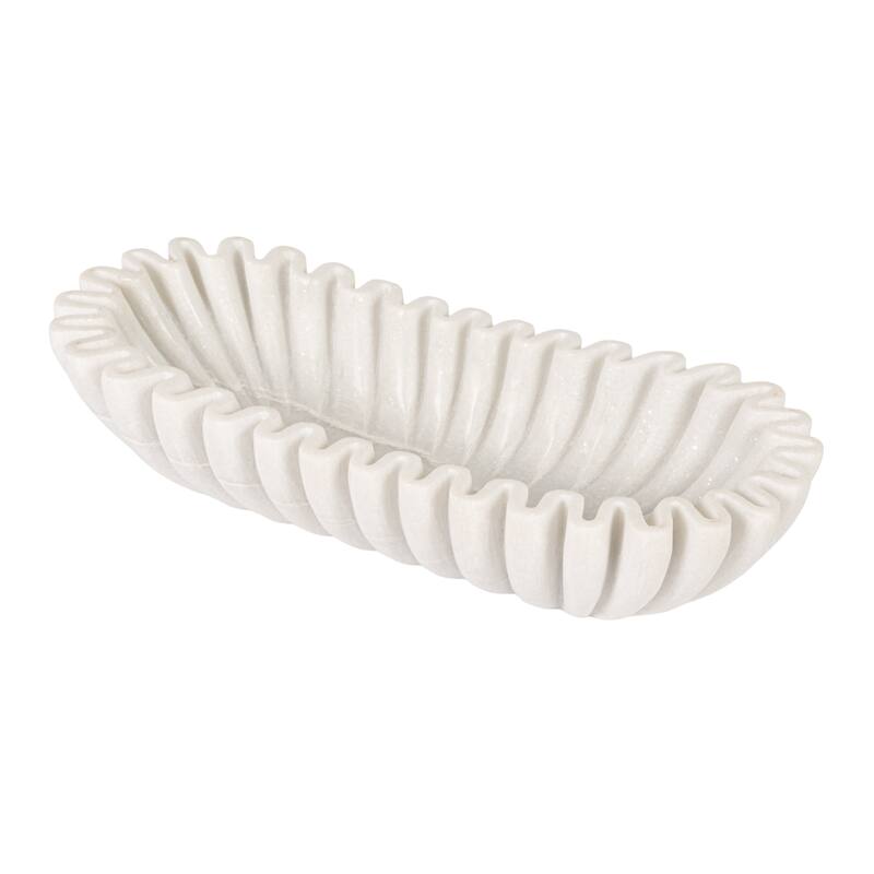 Marble Ruffle Bowl - 14.0"L x 6.0"W x 3.0"H - White