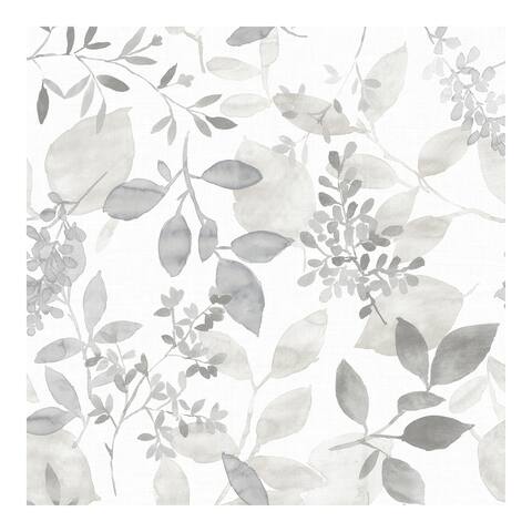 Grey Breezy Watercolor Botanical Nature Peel-and-Stick Wallpaper - 216in x 20.5in x 0.025in