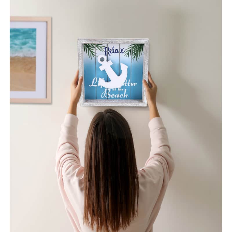 CoTa Global Aqua Sky Wall Anchor Relax Hanging Sign with Hang Mount - 8.8″Lx8.8″Wx1.5″H