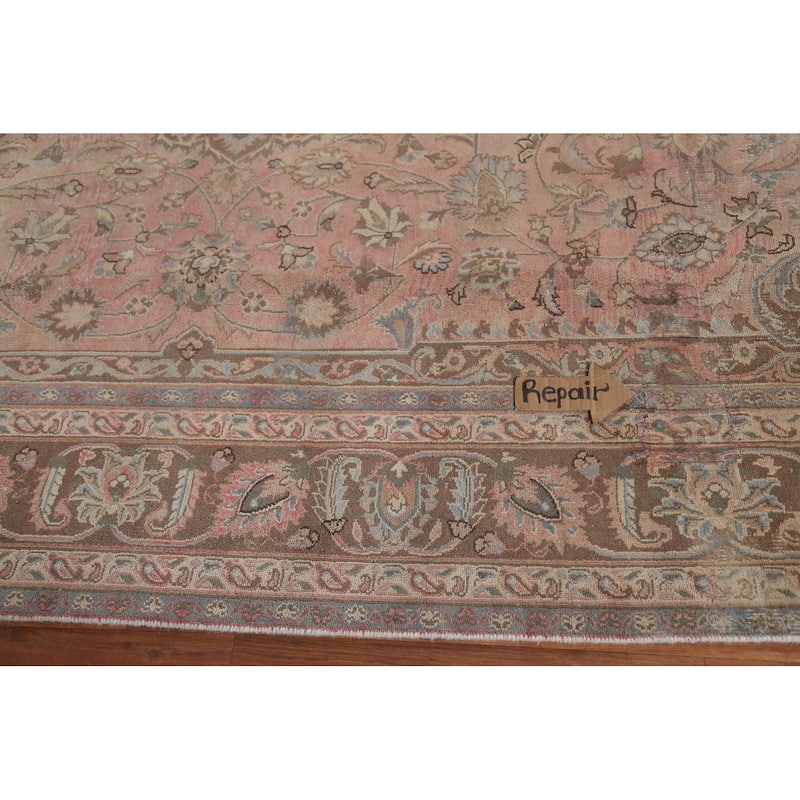 Traditional Pink Mashad Persian Vintage Rug Hand-Knotted Wool Carpet - 8'0"x 10'10"