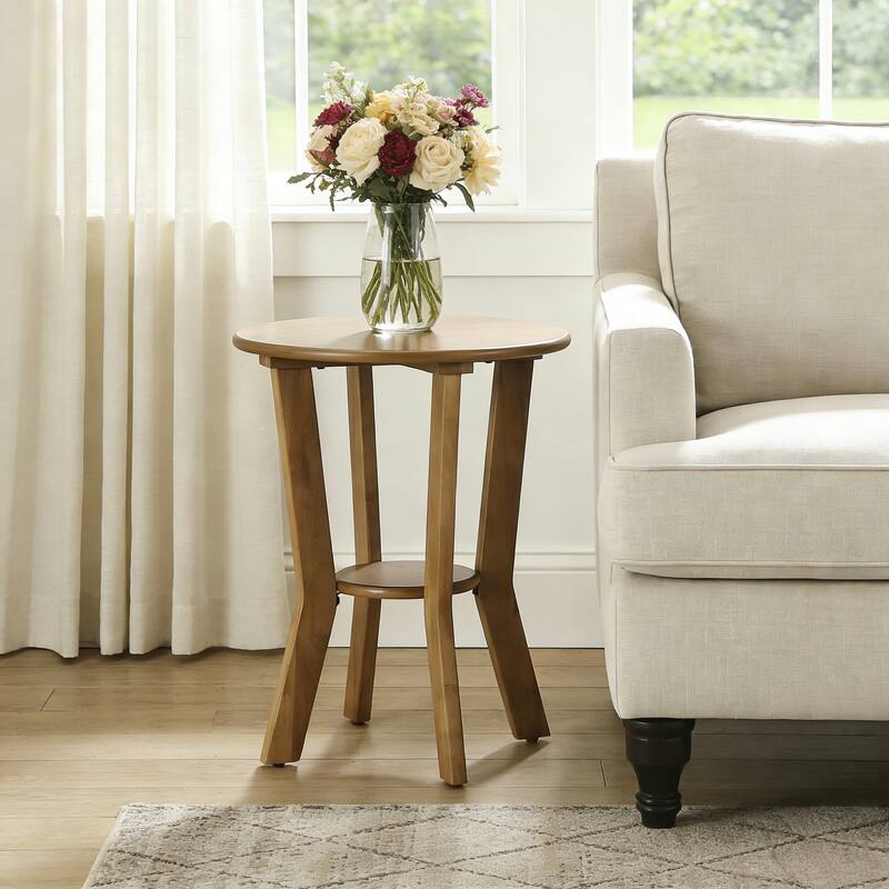 2-Tier Round Wood Side Table for Bedroom & Living Room