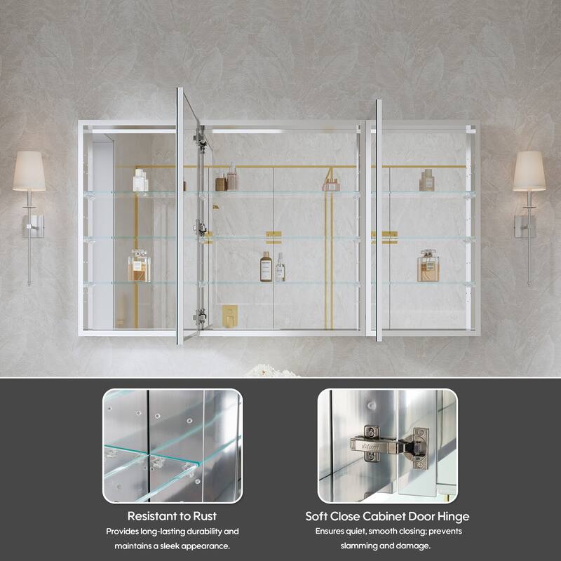 56''/64''W X 30''H Recessed Or Surface Wall Mount Bathroom Medicine Cabinet With Adjustable Glass Shelves