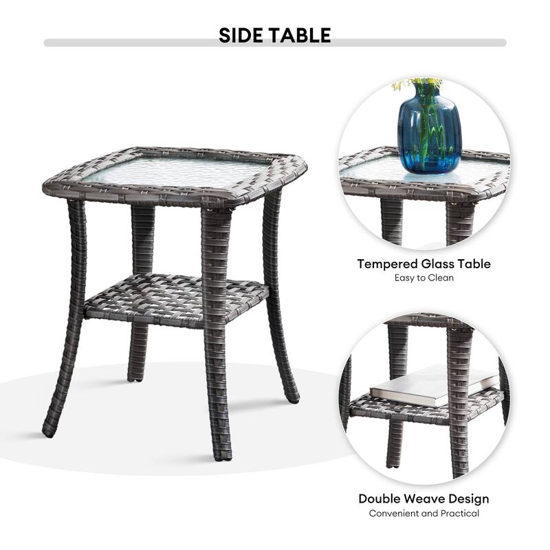 OVIOS 9-piece Patio Wicker Swivel Chair Set With 30" Fire Pit