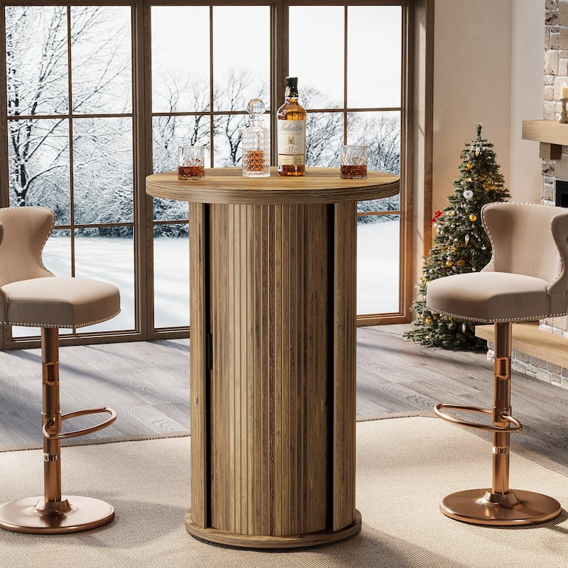 35.4" Rustic Round High Top Pub Bistro Wood Cocktail Bar Table - Brown