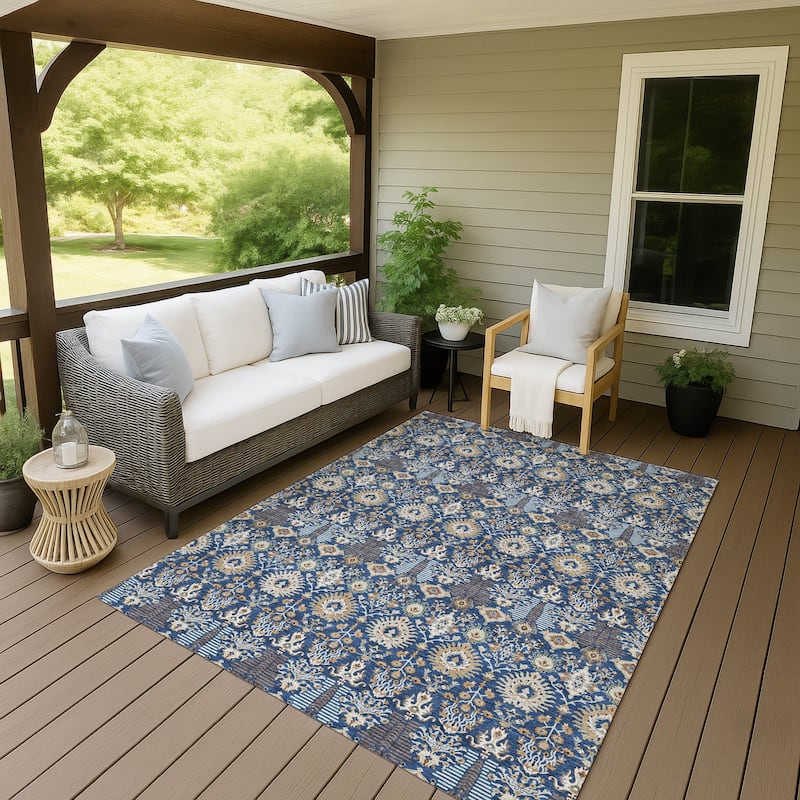 Machine Washable Indoor/ Outdoor Traditional Xander Chantille Rug - Navy - 8' x 10'