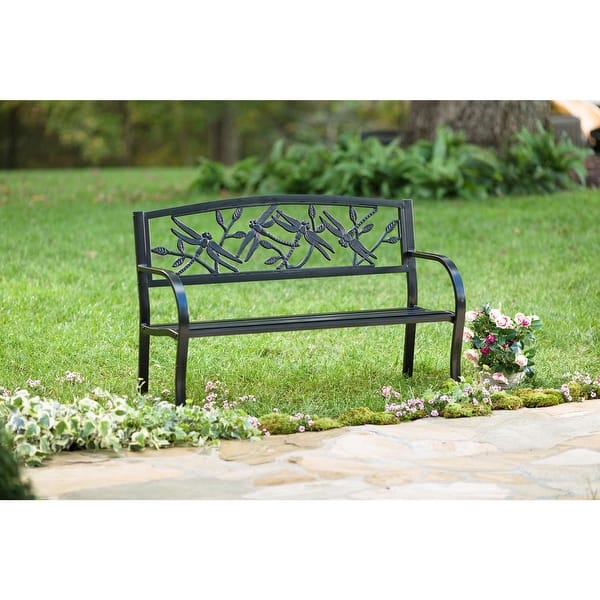 slide 2 of 8, Dragonfly All-Weather Steel Frame Garden Bench