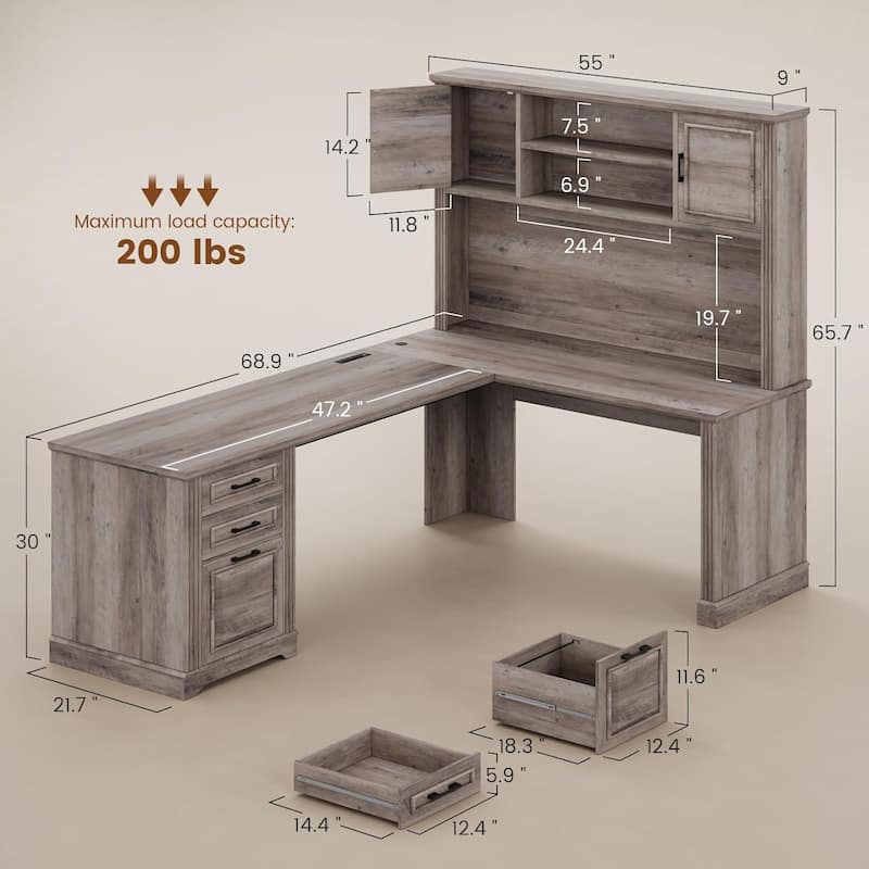 Executive L Shaped Desk Office Desk Drawers Storage Drawers Cabinet