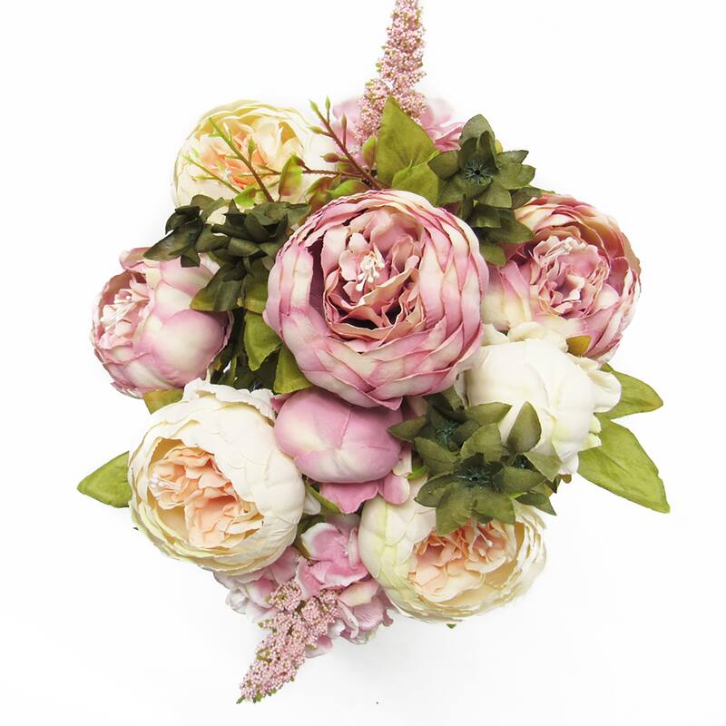 Artificial Mixed Peony Hydrangea Flower Stem Bush Bouquet 19in