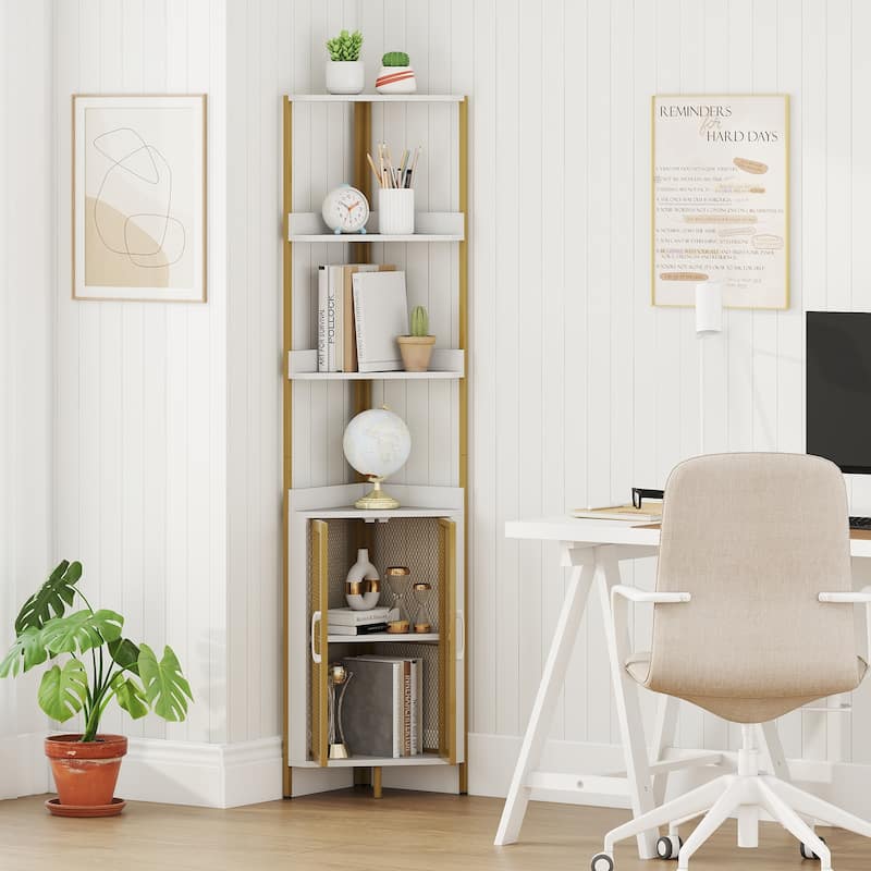 Gymax 2PCS 6-Tier Corner Shelf 67'' Tall Corner Bookshelf w/Cabinet &