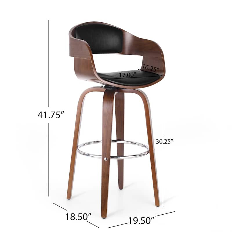 Curved Swivel Bar Stools, 30" Leather Counter Height Stools Dining Stool with Wood Frame and Footrest