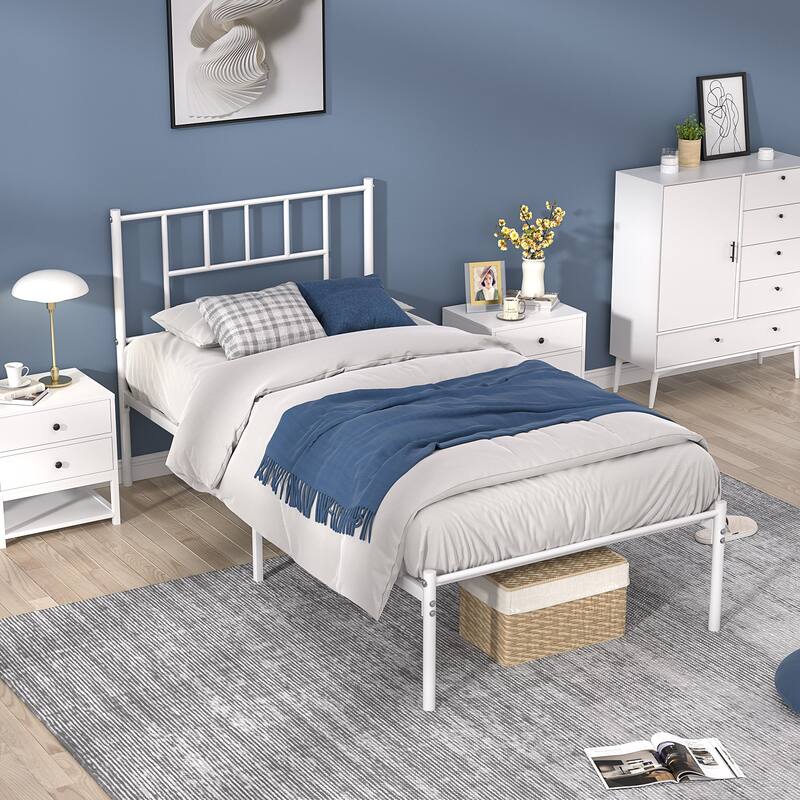 14 Inch Twin Size Metal Bed Frame Set of 2, Iron-Art Platform Bed No Box Spring Needed/Mattress Foundation for Storage