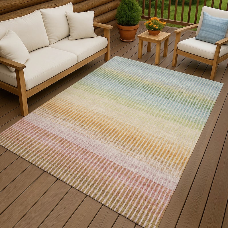 Machine Washable Indoor/ Outdoor Contemporary Stripes Chantille Rug