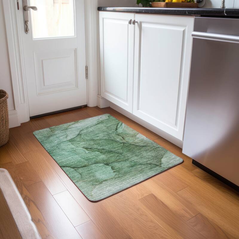 Machine Washable Indoor/ Outdoor Chantille Contemporary Abstract Rug - Green - 1'8" x 2'6"