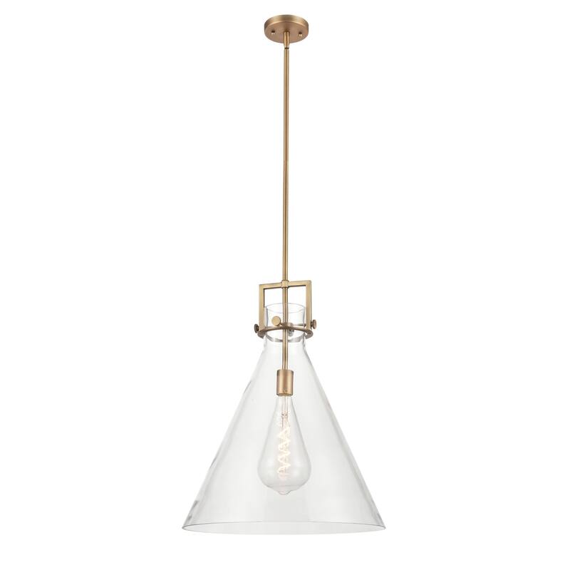 Innovations Lighting Newton Cone - 1 Light 18" Stem Hung Pendant - Clear/Brushed Brass