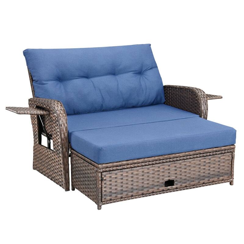 Outdoor Rattan Lounge Chair with Footrest for Backyard - Brown